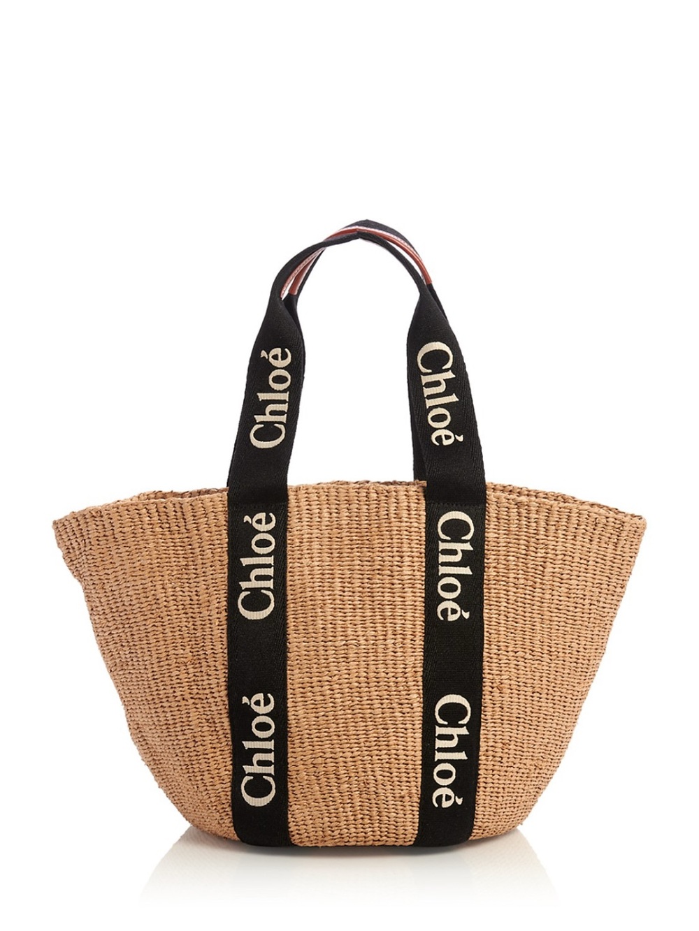 Chloé Natural Raffia Tote with Black Logo Straps